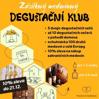 NOVÝ ZÁSILKOVÝ KLUB Ochutnej 100 druhů medovin z celé Evropy za zlomek ceny celých lahví! 5 rozesílek za rok po 20...